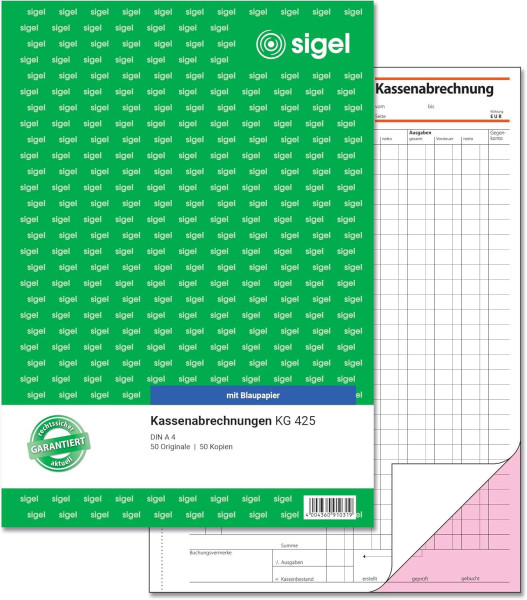 Formularblock Kassenabrechnung A4 2x 50 Blatt sigel mit Blaupapier