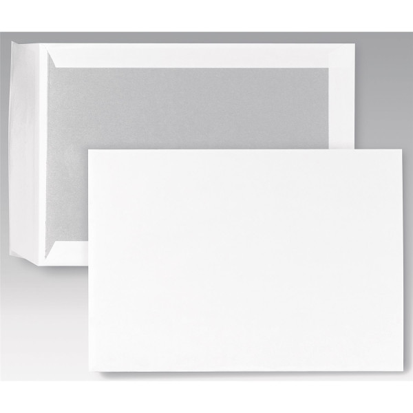 Kuvert 100x B4=353x250mm, ohne Fenster, weiß, Haftklebung , Kartonrücken 
