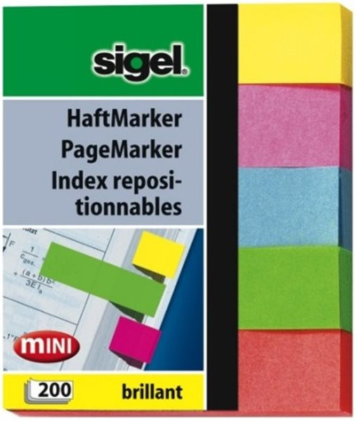 Haftmarker Brillant Mini 12 x 50mm 5 Farben sigel 200 Streifen aus Papier 