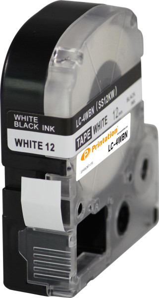 Printation Kassette ersetzt Epson LC-4WBN (zB LW300), sw. auf weiß, 12mmx8m 