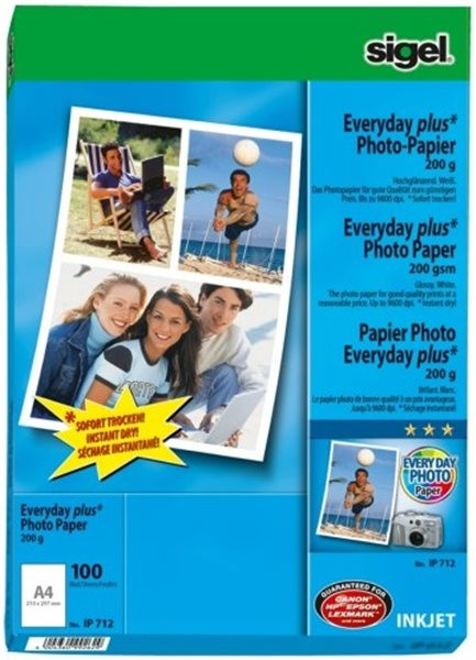 Foto-Glossy-Papier 100x A4-200g, hochglänzend, sigel, für Tintenstrahlgeräte