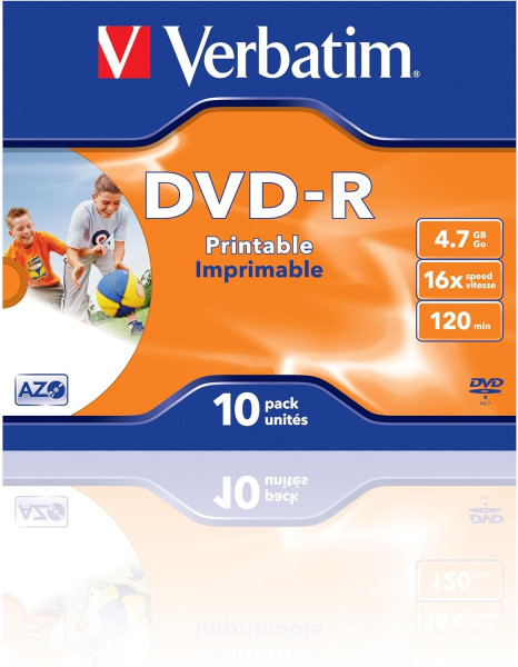 DVD+R Rohling 4.7GB/120min im Jewelcase Verbatim 16x bedruckbar 