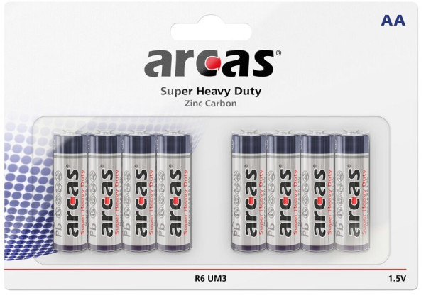 Batterien Mignon Arcas Super Heavy Duty, AA/LR06, (1,5 V-960mAh) - 8er-Packung! 