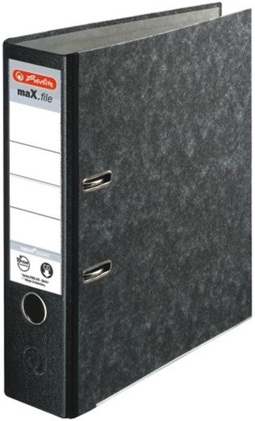Ordner A4/8cm Pappe schwarz Herlitz nature mit Wechselfenster und Kantenschutz