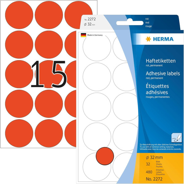 Markierungspunkte Herma Ø 32mm, rot, rund, Großpackung 