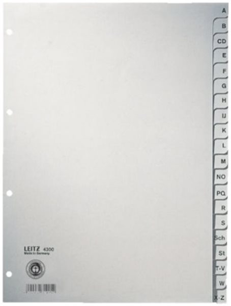 Register A-Z A4 volle Höhe Tauenpapier Leitz 100g grau 225x300mm (4300-00-85)