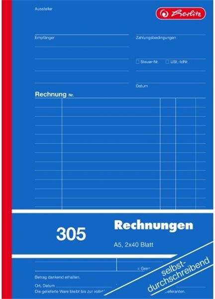 Formularblock Rechnung A5 2x 40 Blatt Herlitz selbstdurchschreibend (Nr. 305) 