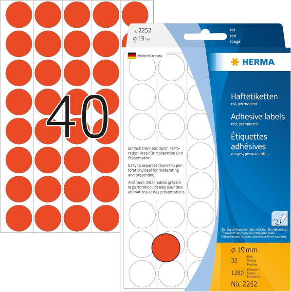 Markierungspunkte Herma Ø 19mm, rot, rund, Großpackung 