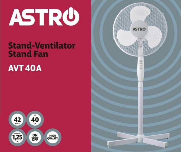 Stand-Ventilator ASTRO, Ø40cm, Oszillierend, 125cm hoch, 42W, weiß, Sparversion