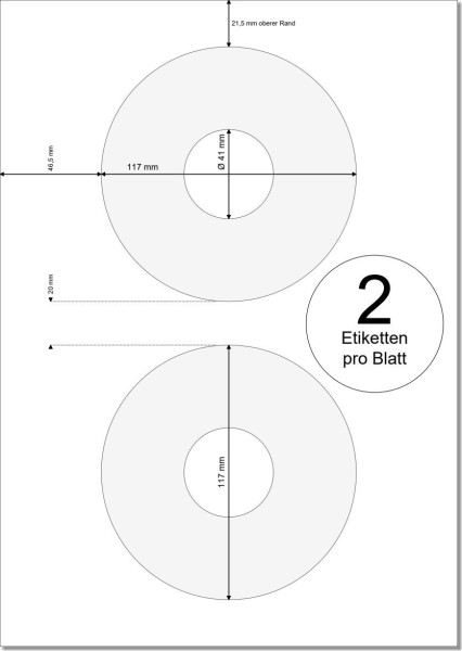 PRINTATION Papier-Etiketten Durchmesser 117mm 25xA4 à 2 Eti. für CDs 