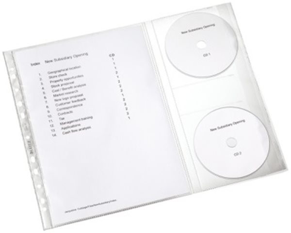Prospekthüllen A4 0,12mm mit CD-Klappe oben offen Leitz transparent, genarbt 