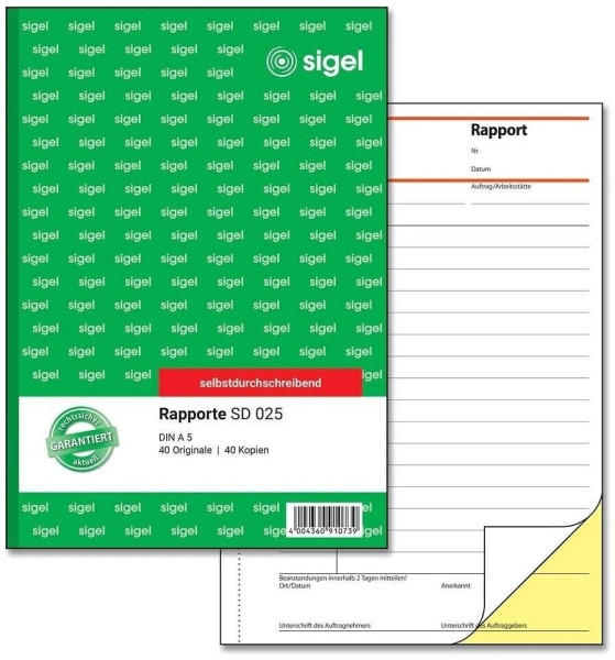 Formularblock Rapportbericht A5 2x40 Blatt sigel selbstdurchschreibend 