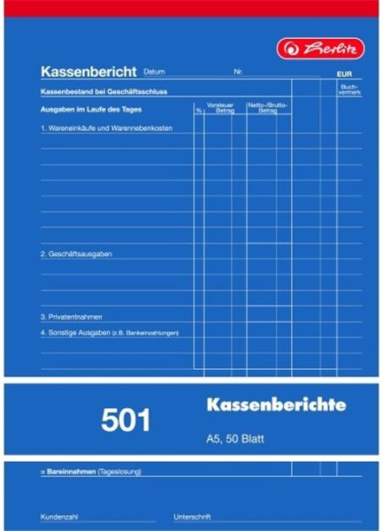 Formularblock Kassenbericht A5 50 Blatt Herlitz (Nr. 501)  