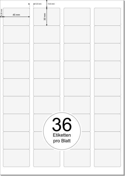 PRINTATION Papier-Etiketten (B45xH30mm) 100xA4 à 36 Eti.