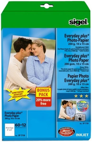 Foto-Glossy-Papier 72x 10x15cm-200g, hochglänzend, sigel, für Inkjets