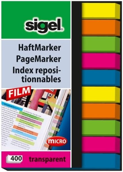 Haftmarker transparent Micro 6x50mm sigel 2x5 Farben 400 Folienstreifen 