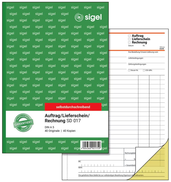 Kombinationsbuch Auftrag/ Lieferschein/ Rechnung A5 2x40Bl. durschschreibend 