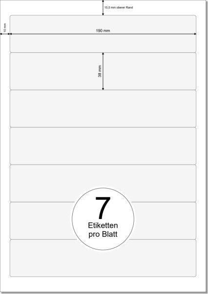 PRINTATION Papier-Etiketten (B190xH38mm) 100xA4 à 7 Eti.(z.B. als Rückenschild)