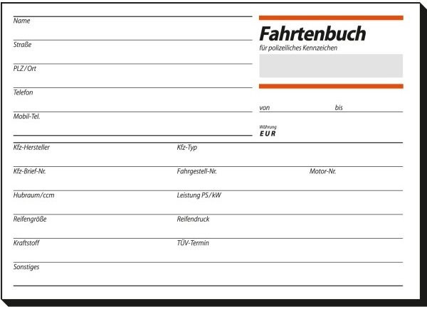 Formularblock Fahrtenbuch A6 quer 40 Blatt sigel für PKW 