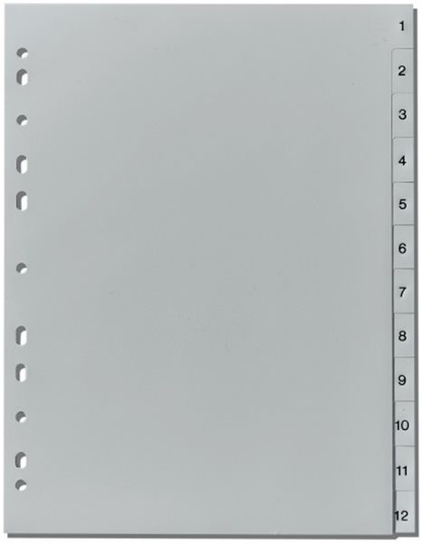 Register 1-12 A4 Plastik PP-Folie Herlitz, 225x297mm, Eurolochung