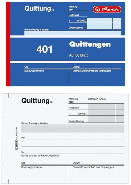 Formularblock Quittung A6 50 Blatt einfach Herlitz (Nr. 401) 