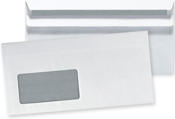 Kuvert 100x DIN lang=110x220mm, mit Fenster, weiß, Selbstklebung