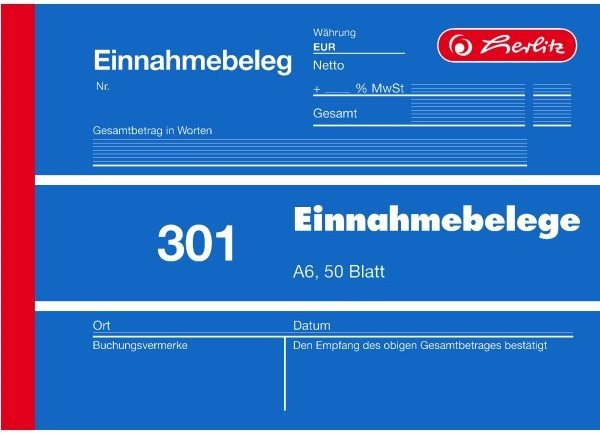 Formularblock Einnahmebeleg A6 50 Blatt Herlitz (Nr. 301)  