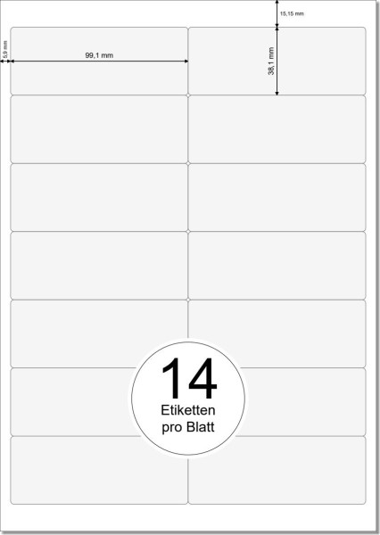 PRINTATION Papier-Etiketten (B99,1xH38,1mm) 100xA4 à 14 Eti.