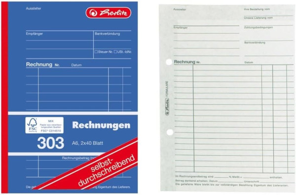 Formularblock Rechnung A6 2x 40 Blatt Herlitz selbstdurchschreibend (Nr. 303) 