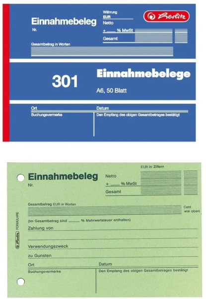 Formularblock Einnahmebeleg A6 50 Blatt Herlitz (Nr. 301)  