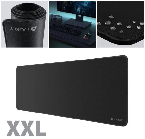 Edles AUKEY Maus-Pad XXL (für Tastatur und Maus), schwarz, wasserdicht 