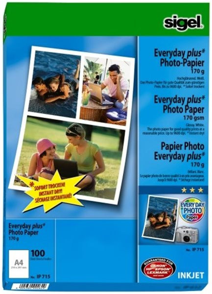 Foto-Glossy-Papier 100x A4-170g, hochglänzend, sigel, für Tintenstrahlgeräte 