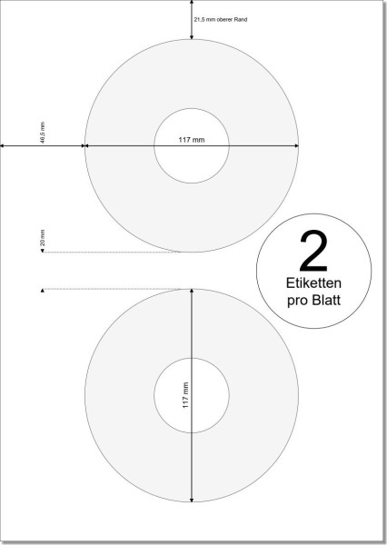 PRINTATION Papier-Etiketten Durchmesser 117mm 500xA4 à 2 Eti. für CDs 