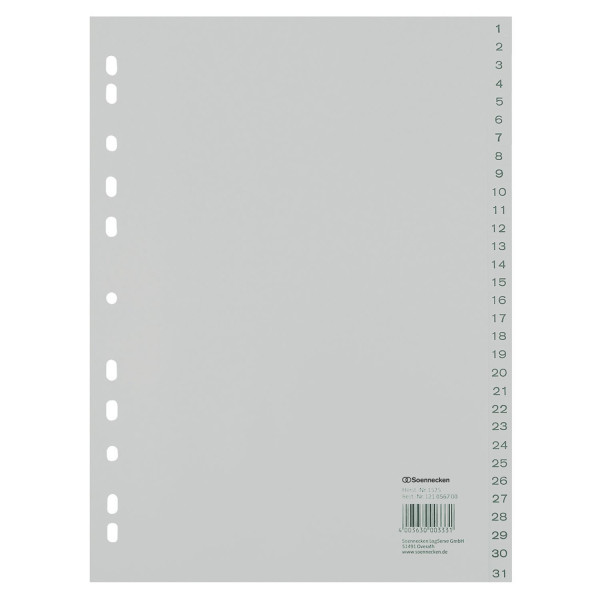 Register 1-31 A4 Plastik PP-Folie volle Höhe, 225x297mm, Eurolochung 