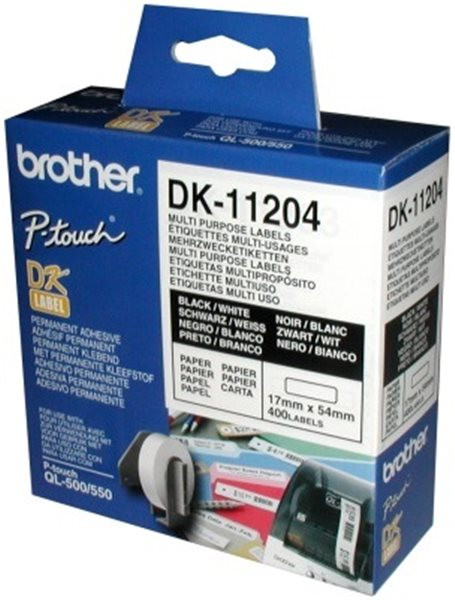 Original Einzel-Etiketten Brother DK11204, 17mm x 54mm, 400 Stück, weiß,  