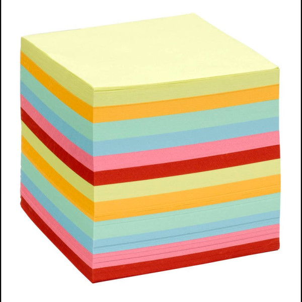 Zettelklotz-Nachfüllung, 700 Blatt, geleimt, farbig sortiert, 9x9cm 