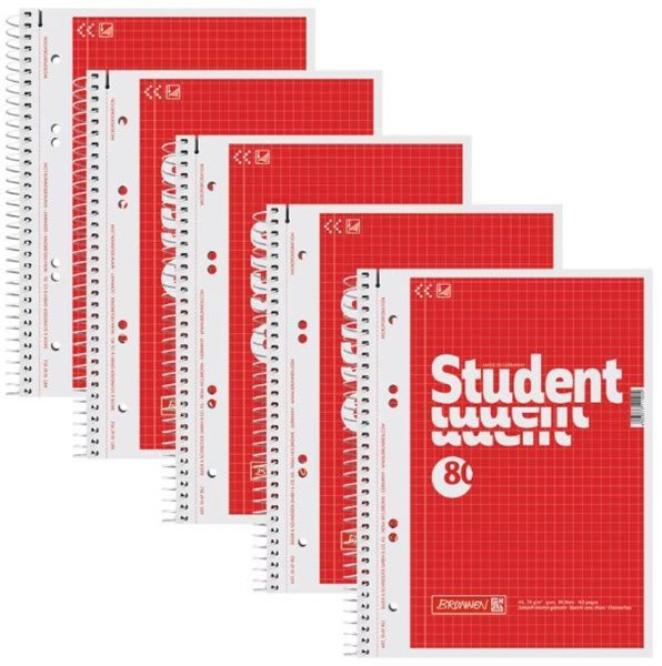 Collegeblock A5 weiss kariert 80 Blatt 70g 6-loch, Rand links BRUNNNEN 