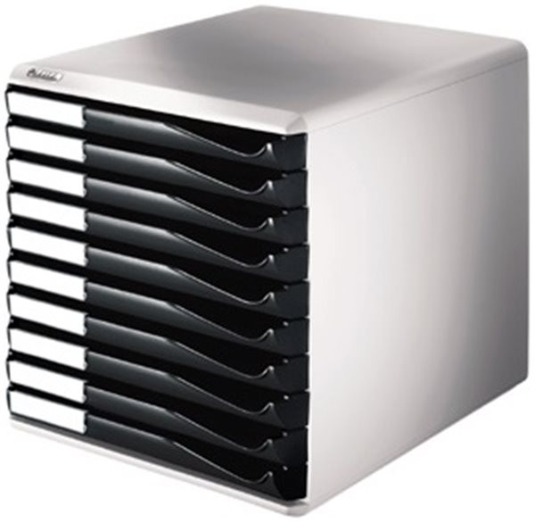 Bürobox mit 10 Schüben Leitz lichtgrau/schwarz 290x285x355mm (HxBxT)