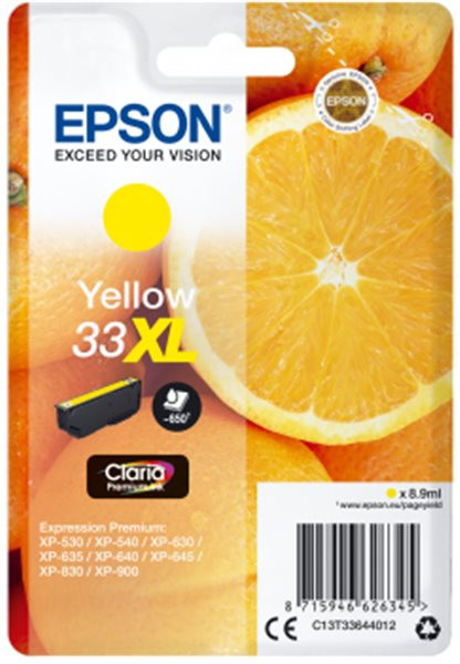 Original Tinte Epson T3364 / 33XL, ca. 650 S., gelb