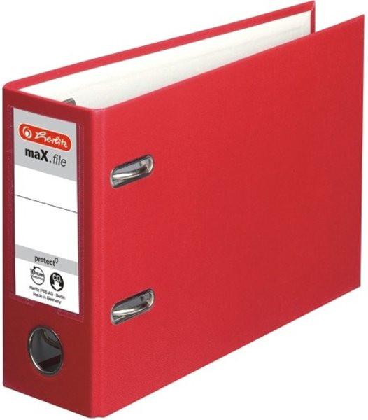 Ordner A5 quer/7.5cm Plastiküberzug außen rot Herlitz mit Wechselfenster