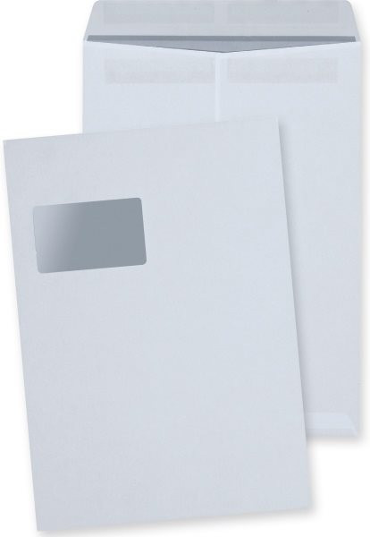 Kuvert 250x C4=229x324mm, mit Fenster, weiß, Selbstklebung
