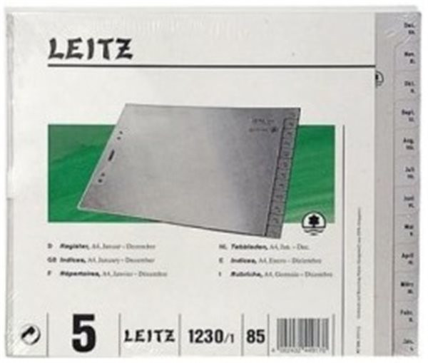 Register Jan-Dez A4 Tauenpapier Leitz 100g grau 240x200mm halbe Höhe 
