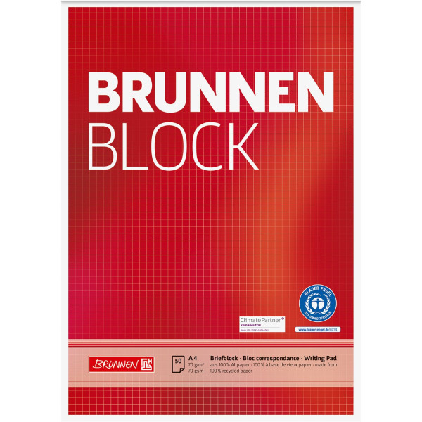 BRUNNEN Briefblock 105261801 DIN A4 70g holzfrei 50Blatt kariert weiß 