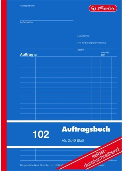 Formularblock Auftrag A5 2x 40 Blatt selbstdurchschreibend Herlitz (Nr. 102) 