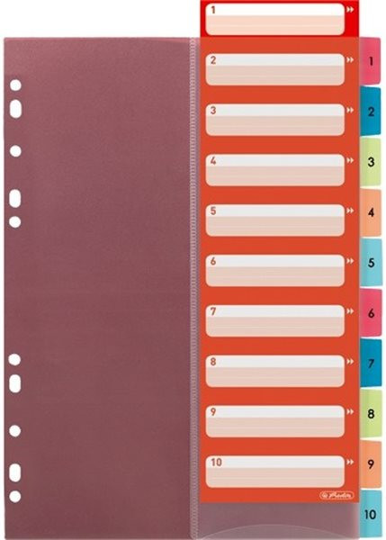 Register 1-10 A4 Plastik PP-Folie farbig Herlitz mit Index-Tasche und -Blatt 