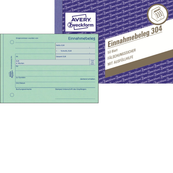 Formularblock Einnahmebeleg A6 50 Blatt Avery Zweckform (Nr. 304)  