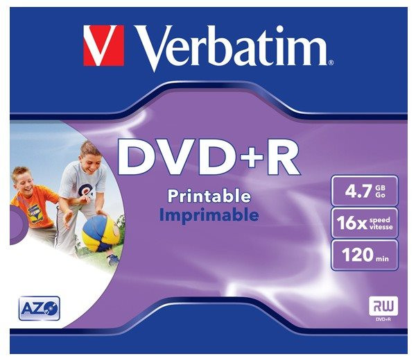 DVD+R Rohling 4.7GB/120min im Jewelcase Verbatim 16x bedruckbar, DataLife Plus 