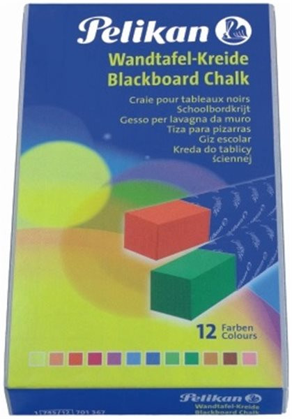 Kreide farbig (Wandtafelkreide) Pelikan, Schachtel mit 12 verschiedenen Farben