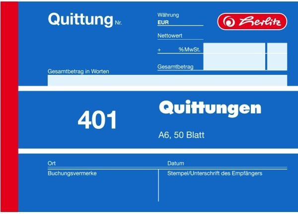 Formularblock Quittung A6 50 Blatt einfach Herlitz (Nr. 401) 