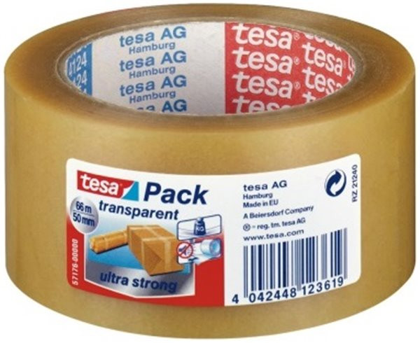 Paketklebeband 50mm x 66m transparent PVC tesa 65my ultra strong Premiumklasse 